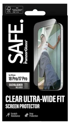 Obrázek produktu pro PanzerGlass SAFE. by ® Screen Protector iPhone 18 Pro | 17 Pro | Ultra-Wide Fit w. EasyAligner, Apple - iPhone 18 Pro, Apple - iPhone 17 Pro, Aplikace nasucho, Odolné proti poškrábání, Odolný proti nárazům, Průhledná, 1 kusů