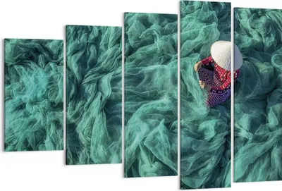 Produktbild von Bild auf Leinwand - Leinwandbild - 5 Teile - Netzwerk Fischer Vietnam - 150x100cm - Wand Bild - Wanddeko - Wandbilder - Leinwanddruck - Bilder - Wanddekoration - Leinwand bilder - EG150x100-4309