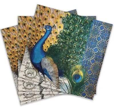 Cocktailservetten 20 Stück, Pfauenmotiv, 2-lagig, 12,5x12,5 cm