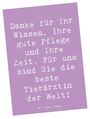 Produktbild von Mr. & Mrs. Panda Ansichtskarte Spruch Beste Tierärztin - Lavendeltraum - Geschenk, Dankeschön, Postkarte, Danke sagen, der Welt, Anerkennung Tierarzt, Ansichtskarten