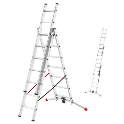 Produktbild von Hailo Leiter HobbyLOT, 3-teilige Alu-Kombileiter, 3 x 7 Sprossen, Lot-System