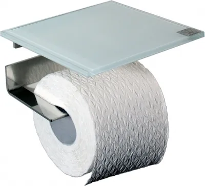 Produktbild von Toilettenrollenhalter aus Edelstahl mit weißer Glasablage (quadr.)
