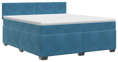 Imagen del producto de Cama con somier y colchón, color azul oscuro, 140 x 200 cm, tapizada en terciopelo