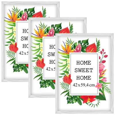 Produktbild von MG Design Set aus 3 Weiß Bilderrahmen A2 42 x 59,4 cm - Aus echtem Holz mit Acrylglas, zum Aufhängen & Aufstellen, für Fotos, Poster & Puzzle