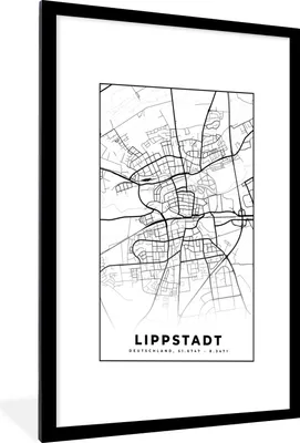 Produktbild von MuchoWow® Gerahmtes Poster Lippstadt - Karte - Stadtplan 60x90 cm - Poster mit Schwarzem Bilderrahmen Wandposter Rahmen Foto Bilder - Dekoration - Wandposter Wohnzimmer - Hochwertig
