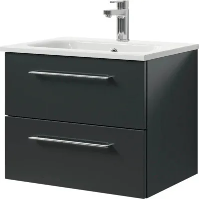 Produktbild von Badmöbel-Set Pelipal Sunline 121 BxHxT 61 x 50 x 46 cm Frontfarbe anthrazit mit Mineralguss-Waschtisch und Waschtischunt