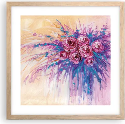 Produktbild von Gerahmtes Poster - Rahmen in heller Eiche - Blumenstrauß Blumen Rosen - 40x40 cm - Wand Bild - Wanddeko - Wandbilder - Kunstposter - Wandposter - Bilderrahmen - Bilder - Kunstdruck - P2NAC40x40-4465