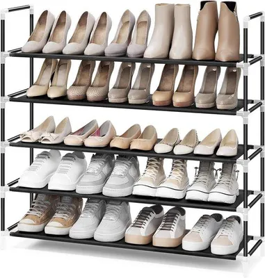 Zdjęcie produktu dla Czarny, 5-poziomowy metalowy regał na buty do przedpokoju i szafy