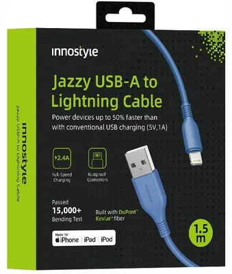 Obrázok produktu pre Innostyle Jazzy Usb Lightning Mfi Rýchlonabíjací Kábel Pre Iphone Polyamid 2M Modrý