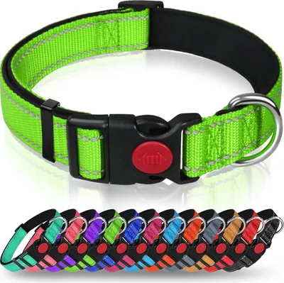 Produktbild von Hundehalsband, Weich Gepolstertes Neopren Nylon Hunde Halsband für Mittlere Hunde, Verstellbare und Reflektierend für das Training, Grün, M