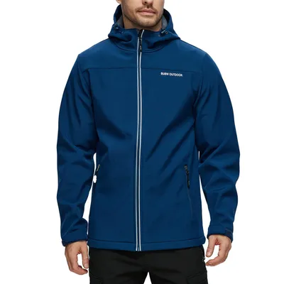 Produktbild von BUBW Herren Softshelljacke wasser- und winddicht mit Kapuze Gefütterte Outdoor-Jacke mit Reflexstreifen Verstellbare Manschetten, atmungsaktiv