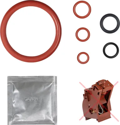 A collage of coffee machine parts and accessories.