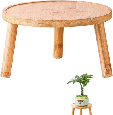Imagen del producto de Soporte de madera para plantas, redondo, 16 x 10 cm, ideal para plantas de interior y exterior