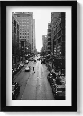Produktbild von Schwarze und weiße Straßen von Chicago– Wandbild mit Rahmen – Gerahmtes Bild  – Wanddekoration – 20x30 cm – Schwarz