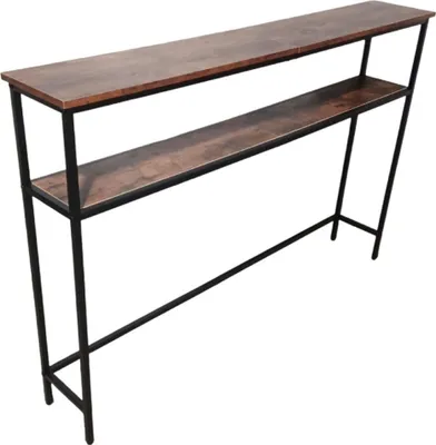 Obrázok produktu pre Konzoľový stolík Relaxdays, rozmery: 80 x 120 x 20 cm, 2 police, kov a MDF, úzka konzola, predsieň, stolík do predsiene, hnedý/čierny