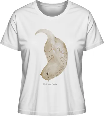 Produktbild von Mr. & Mrs. Panda Oberteil Damen Otter Kopfüber Größe S - Weiß - Geschenk, Kurzarmshirt, shirt, Süß, T-Shirt Kurzarm, Seeotter, Basic, See, Niedlich