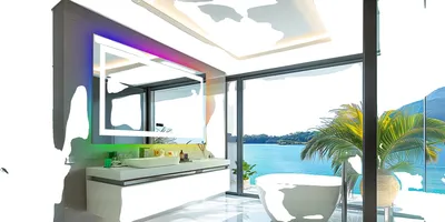 Obrázek produktu pro Koupelnové zrcadlo LED, podsvícení RGB, funkce proti zamlžení , RGB