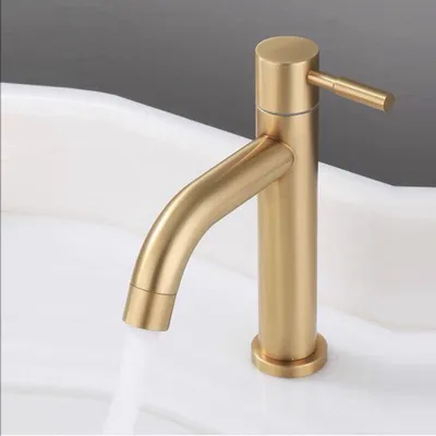 Obrázek produktu pro Kartáčovaná zlatá koupelnová baterie, jednopáková jednootvorová mosazná umyvadlová baterie