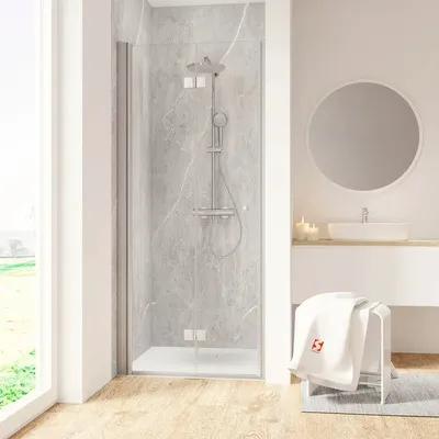 Produktbild von Duschtür in Nische mit Drehfalttür SCHULTE Garant 2.0 ExpressPlus 90 cm Profil aluminium Klarglas schmutzabweisende Glas