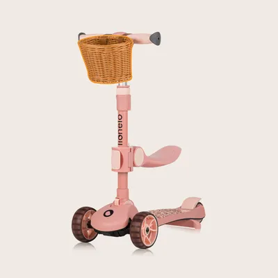 Produktbild von Lionelo Franky 2in1 Kinder Laufrad bis 20 kg Balance Roller bis 50 kg Höhenverstellbar, LED-Räder, rutschfestes Trittbrett, Korb Pink