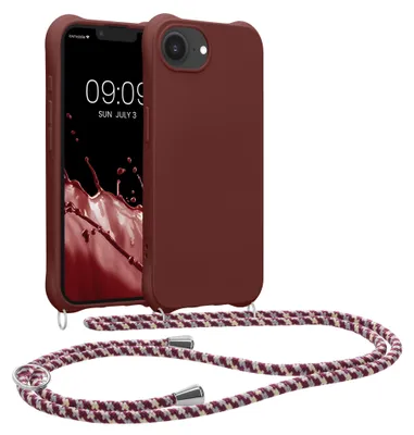Produktbild von kwmobile Necklace Case kompatibel mit Apple iPhone 17e / iPhone 16e Hülle - Cover mit Kordel zum Umhängen - Silikon Schutzhülle Bordeaux Violett