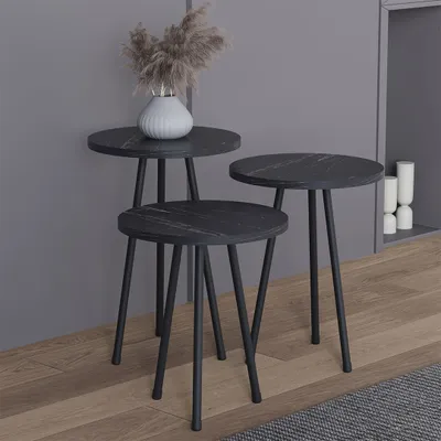 Produktbild von VCM 3-tlg. Set Beistelltisch | Tisch im schlichten Marmor Optik Design | Maße ca. H. 42/47/52 x B. 34 x T. 34 cm | Wohnzimmertisch - Mirola