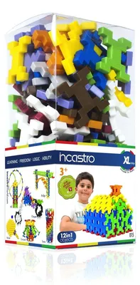 Produktbild von Incastro Cube XL Konstruktionsbausteine – 100 Teile (3,5 cm Kreuzform, 16 Verbindungsmöglichkeiten, Baumwollbeutel + 12 Anleitungen) – Feinmotorik & räumliches Denken, ab 4 Jahren, CE & EN-71