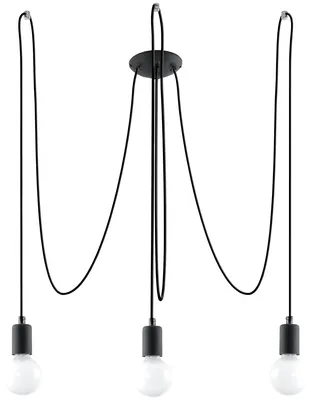 Image de Lustre EDISON 3 noir 3xE27 15W tissu/acier 150x300x300cm Sollux Lighting