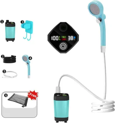 Produktbild von Beheizte Campingdusche, tragbare Campingdusche mit Smart-Display, einstellbarem Wasserdruck, geeignet für Camping, Tierwäsche und Autowäsche