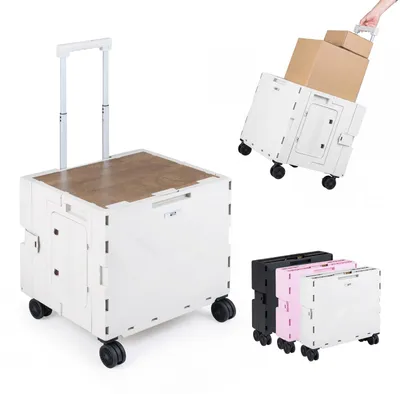 Image de Chariot de courses COSTWAY à 4 roulettes, d'une capacité de 75 L, avec poignée télescopique et couvercle, chariot de transport avec porte-boissons, 2 bacs, chariot, blanc
