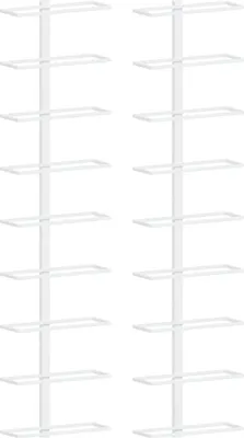 Two identical white metal wine racks are shown side-by-side against a white background.