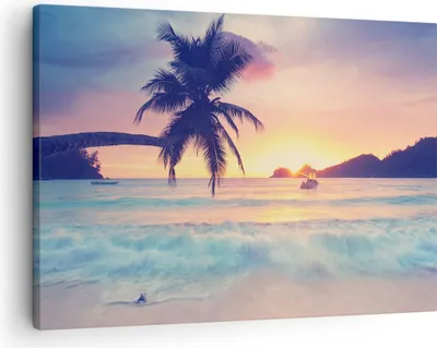 Produktbild von Bild auf Leinwand - Leinwandbild - Meer Strand Palme - 70x50cm - Wand Bild - Wanddeko - Wandbilder - Leinwanddruck - Bilder - Kunstdruck - Wanddekoration - Leinwand bilder - Wandkunst - AA70x50-3992