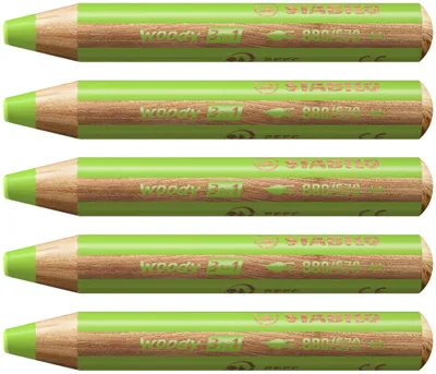 Image de Crayon de couleur, aquarelle & craie de cire - STABILO woody 3 in 1 - Pack de 5 - vert clair