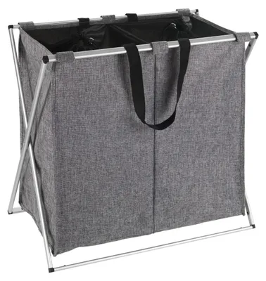 Produktbild von WENKO Wäsche Korb Sammler Box Sack Sortierer 120 L Duo Grau meliert Aufbewahrung