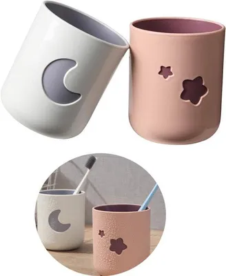 Produktbild von Kunststoff-Mundspülbecher mit Zahnborstelhalter - 2 Stück - Badkamer-Accessoires - Breite und robuste Konstruktion - Zahnborstel-Set