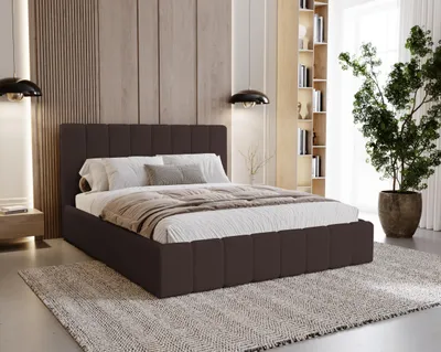Image de BESILIO Lit rembourré Boucle 120x200 Lexy - cadre métallique, tête de lit, coffre de lit, lit étroit - brun foncé