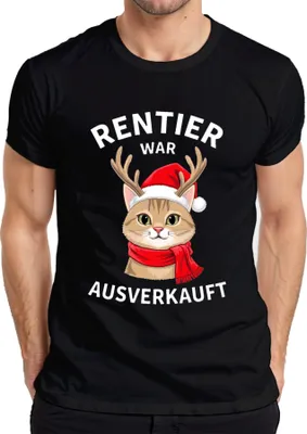 Produktbild von Rentier war t Katze Santa Weihnachten lustig Geschenk Herren T-Shirt, Schwarz, L