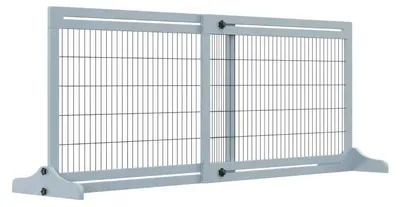Image de Barrière de sécurité pour chien réglable, de 104 à 183 cm, autoportante | Couleur : bleu-gris | Dimensions : 104-183 x 36 x 69 cm