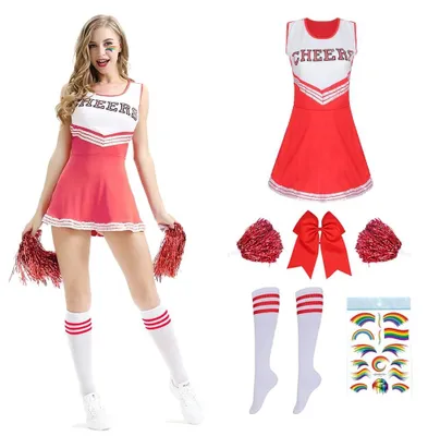 Immagine prodotto di Solidchoice - Costume da cheerleader da donna con pompon