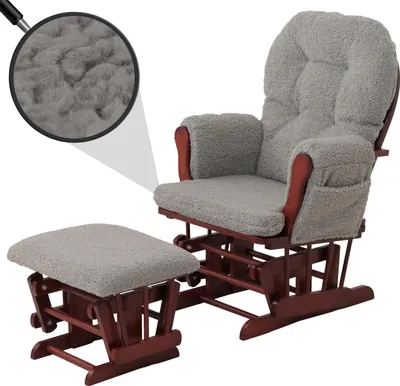 Produktbild von Relaxsessel MCW-C76, Schaukelstuhl Sessel Schwingstuhl + Hocker Stoff Bouclé 480g/m² grau Gestell dunkel
