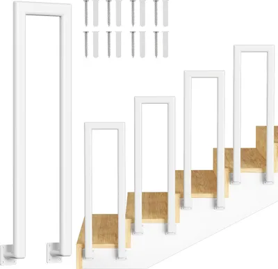 Immagine prodotto di Jayseuw 110 cm Ringhiera a U per interni ed esterni - Ferro bianco Corrimano a tubo ellittico per scale, corridoi, soppalchi e soffitte Montaggio laterale