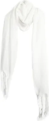 Productafbeelding van Zachte sjaal met franjes - effen, modieuze dames sjaal, 50 x 200 cm, wit