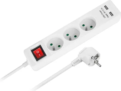 Produktbild von Rebel 3-Fach Steckdosenleiste 1,5m, 2xUSB, Schalter