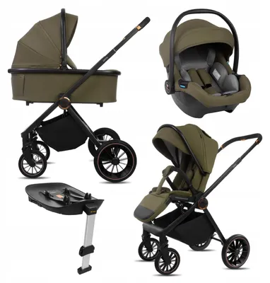 Productafbeelding van Babylux® Kinderwagen 4-in-1 Set Castor, Opvouwbaar en Lichtgewicht, Combinatie kinderwagen inclusief wiegje, reiswieg, autostoeltje I-Size, autostoelbasis, 4 verstelbare posities, 0–22 kg, UV 50+