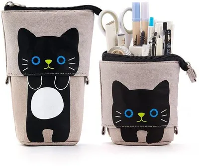 Produktbild von Graues Canvas Etui mit Stifthalter für Schule und Uni