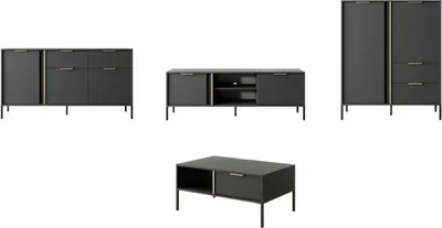 Produktbild von Wohnzimmer-Set Lars Wohnwand Couchtisch anthrazit gold