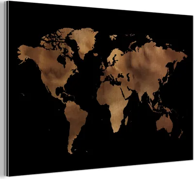 Produktbild von MuchoWow Wanddekoration Metall Metallbild Wandkunst 90x60 cm Weltkarte - Schwarz - Bronze MuchoWow Aluminium Gemälde - Wandbilder