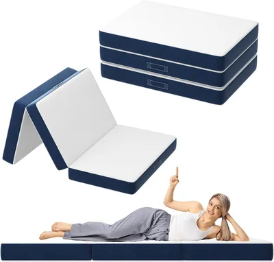 Image de DEWINNER Matelas Pliant Triple,90x200x15cm, Matelas d'invité Polyvalent, 15cm Mousse épaisse, Housse Amovible et Lavable en Machine