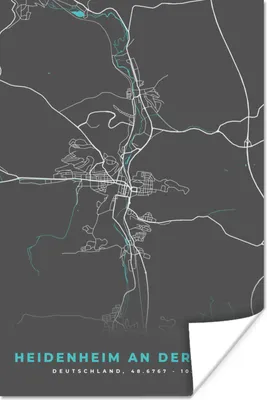 Produktbild von MuchoWow® Poster Karte - Heidenheim an der Brenz - Blau - Stadtplan - Deutschland 20x30 cm - Papierdruck