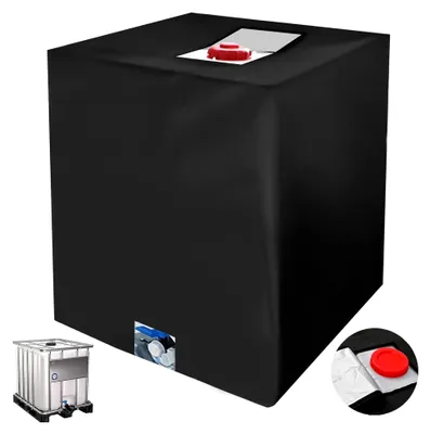 Produktbild von IBC Tankabdeckung, 420D Abdeckung für IBC Tank, UV-schutzende Abdeckung für Wassertank 1000l, Regentonne Abdeckung mit Reißverschluss (120x100x116cm) - Schwarz